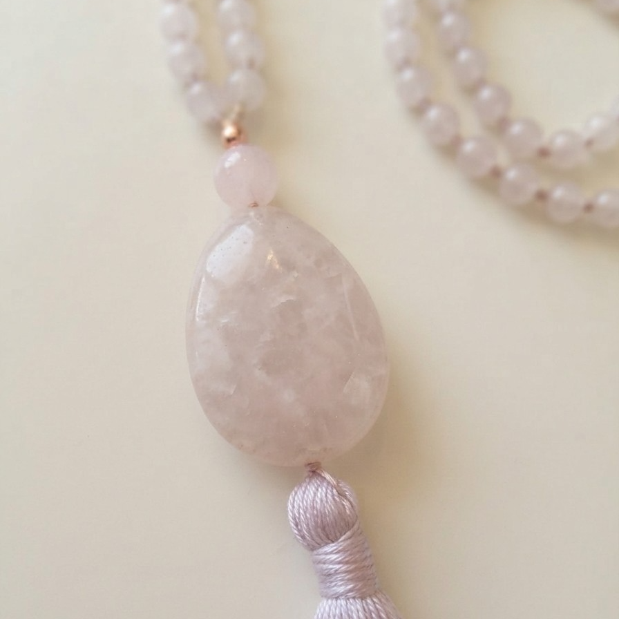 Mala da meditazione in Ametista lavanda, Perla Guru in Quarzo rosa