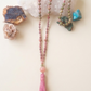 Mala 108 perle di Rodonite, Unakite, Lepidolite, Pietra Guru Pietra di luna, rame
