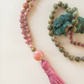Mala 108 perle di Rodonite, Unakite, Lepidolite, Pietra Guru Pietra di luna, rame