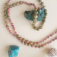 Mala 108 perle di Rodonite, Unakite, Lepidolite, Pietra Guru Pietra di luna, rame