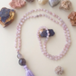 Mala fatta a mano con pietre dure naturali di Kunzite, Pietre Guru Ametista, Rame