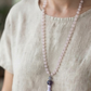 Mala fatta a mano con pietre dure naturali di Kunzite, Pietre Guru Ametista, Rame