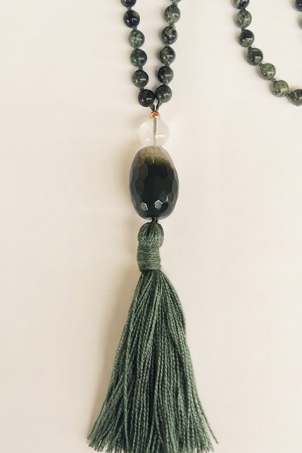 Mala in Diaspro Kambaba, Pietra guru Agata verde, Rame