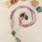 Mala collana con 108 perle di Kunzite, Giadeite, Pietra Guru Agata verde, Rame