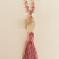 Mala 108 in Rodonite, Magnesite, Pietra Guru Agata bianca e Rame
