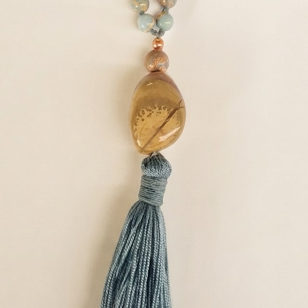 Mala per la meditazione in Diaspro imperiale, Pietra Guru Diaspro, Rame