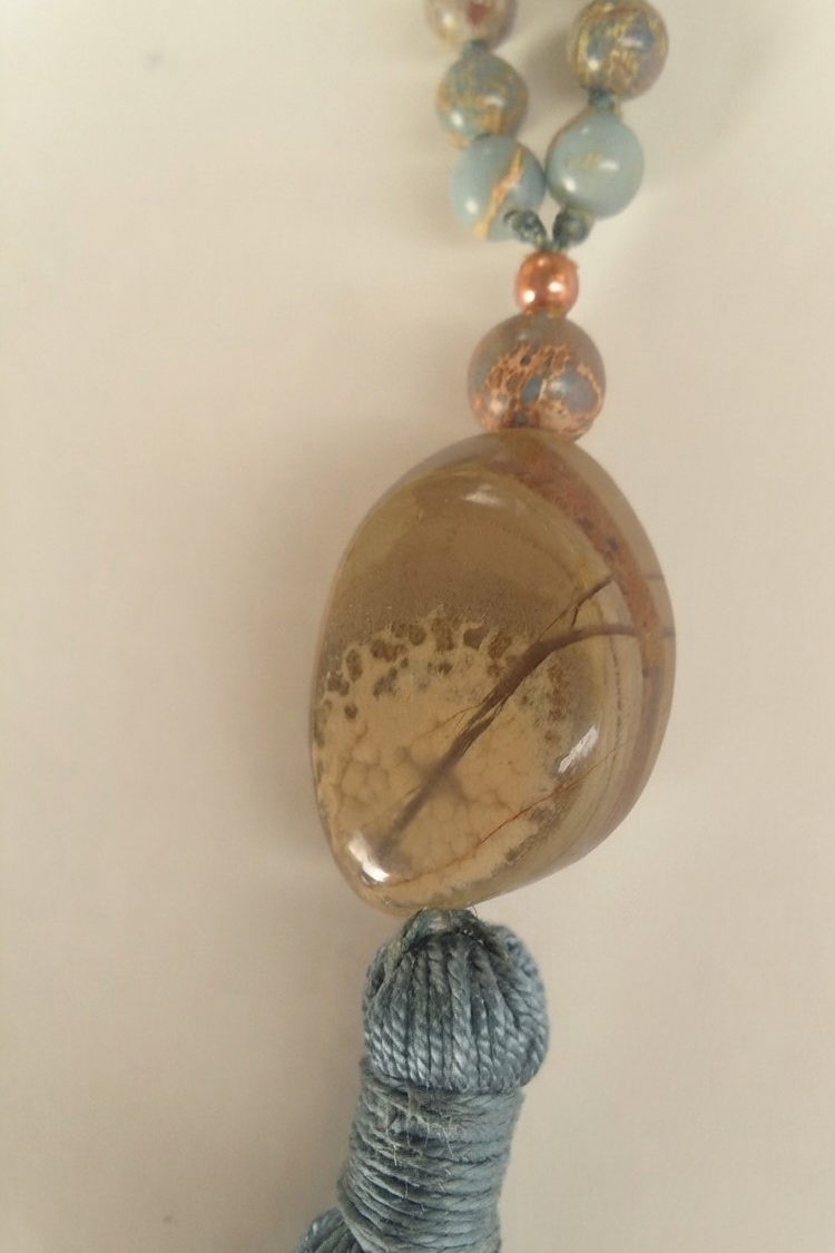 Mala per la meditazione in Diaspro imperiale, Pietra Guru Diaspro, Rame