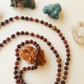 Mala 108 con pietre naturali di Granato almandino, Pietra Guru Pietra di luna e agata, Rame