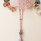 Mala da meditazione in Kunzite, Perla Guru in Ametista lavanda, Agata grigia e rame