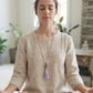 Mala da meditazione in Kunzite, Perla Guru in Ametista lavanda, Agata grigia e rame