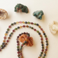 Mala collana 108 perle di Tormalina vari colori, Pietra Guru Occhio di tigre dorato, Agata gialla, Rame