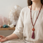 Mala in Diaspro rosso, Pietra Guru Buddha che sorride in Corniola rossa, Rame