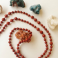 Mala in Diaspro rosso, Pietra Guru Buddha che sorride in Corniola rossa, Rame