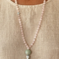 Mala collana con 108 perle di Kunzite, Pietra Guru Quarzo rosa e amazzonite, Rame