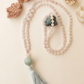 Mala collana con 108 perle di Kunzite, Pietra Guru Quarzo rosa e amazzonite, Rame