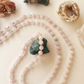 Mala collana con 108 perle di Kunzite, Pietra Guru Quarzo rosa e amazzonite, Rame