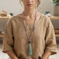 Mala collana con 108 perle di Kunzite, Giadeite, Pietra Guru Agata verde, Rame