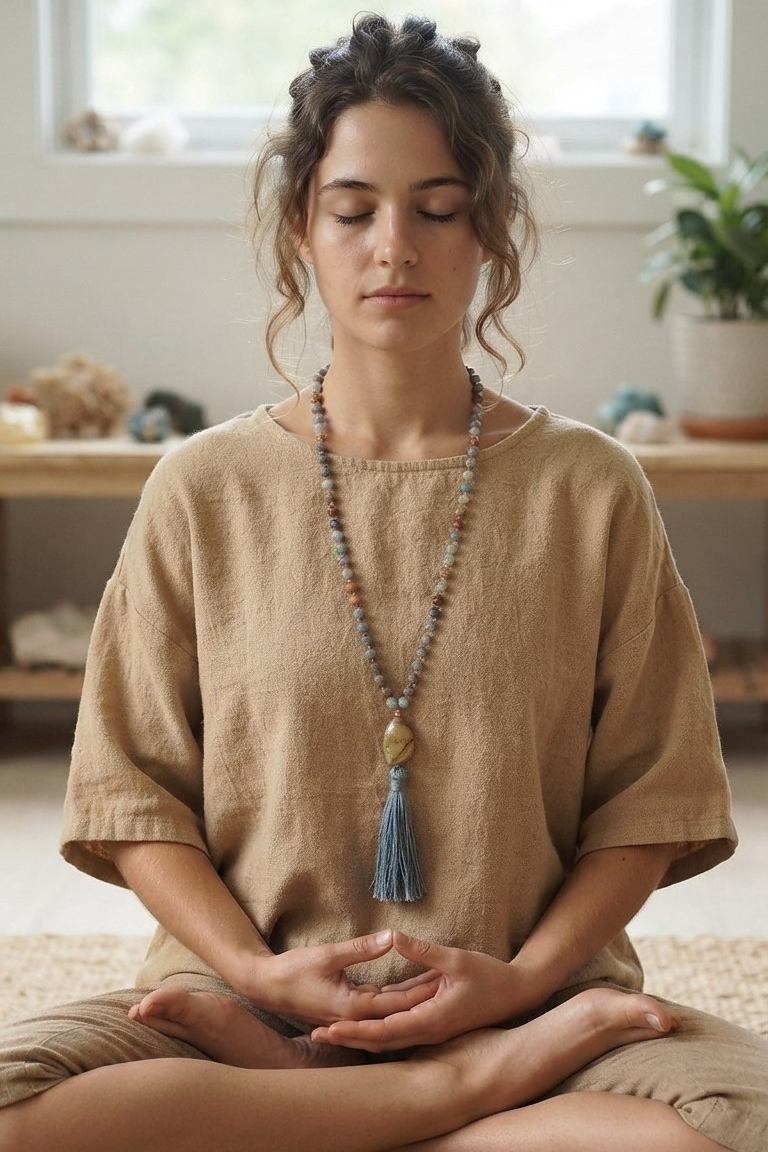 Mala per la meditazione in Diaspro imperiale, Pietra Guru Diaspro, Rame