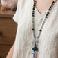 Mala da meditazione artigianale in Acquamarina, Apatite e Occhio di Falco – 108 perle