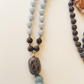 Mala da meditazione artigianale in Pietra Lavica e Angelite, Pietra Guru in Lapislazzuli con Olio Essenziale – 108 perle