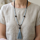 Mala da meditazione artigianale in Pietra Lavica e Angelite, Pietra Guru in Lapislazzuli con Olio Essenziale – 108 perle