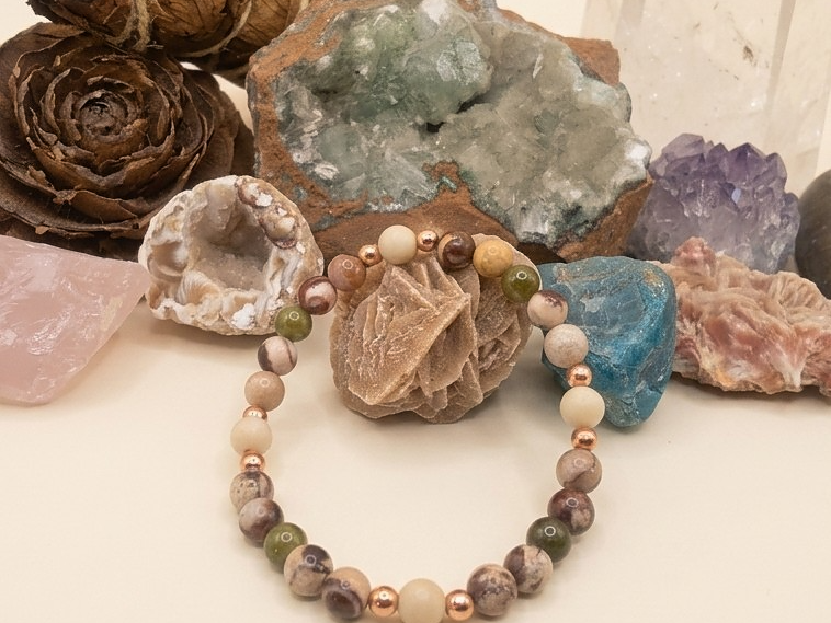 Bracciale in Diaspro Zebra Marrone e Diaspro Verde – Perle naturali da 6 mm