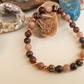 Bracciale in Ossidiana Fiocco di Neve Rossa, Rodonite e Pietra di Luna Pesca – Perle naturali da 6 mm