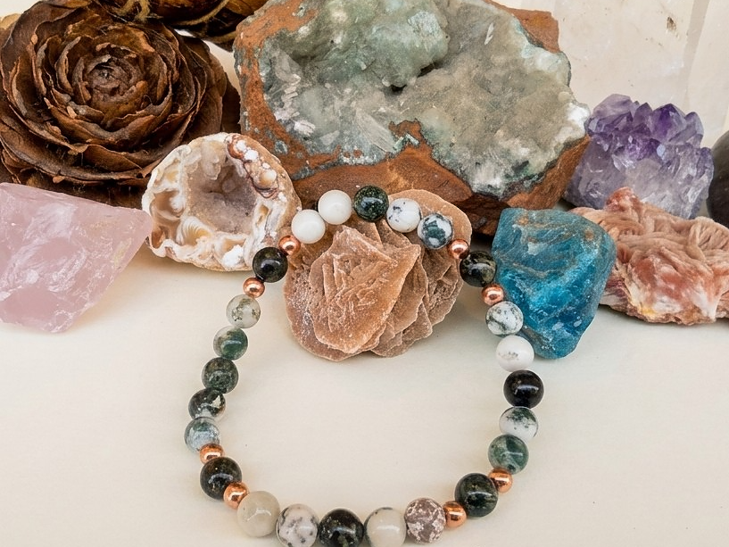 Bracciale in Diaspro Kambaba e Agata Albero – Perle naturali da 6 mm