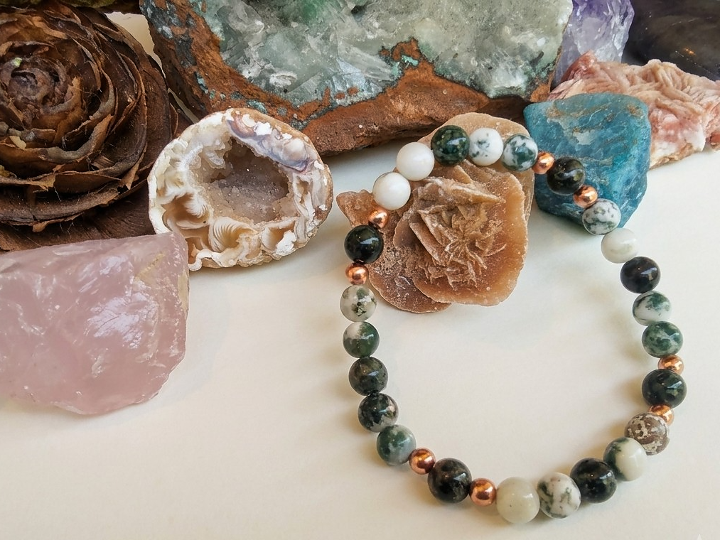 Bracciale in Diaspro Kambaba e Agata Albero – Perle naturali da 6 mm