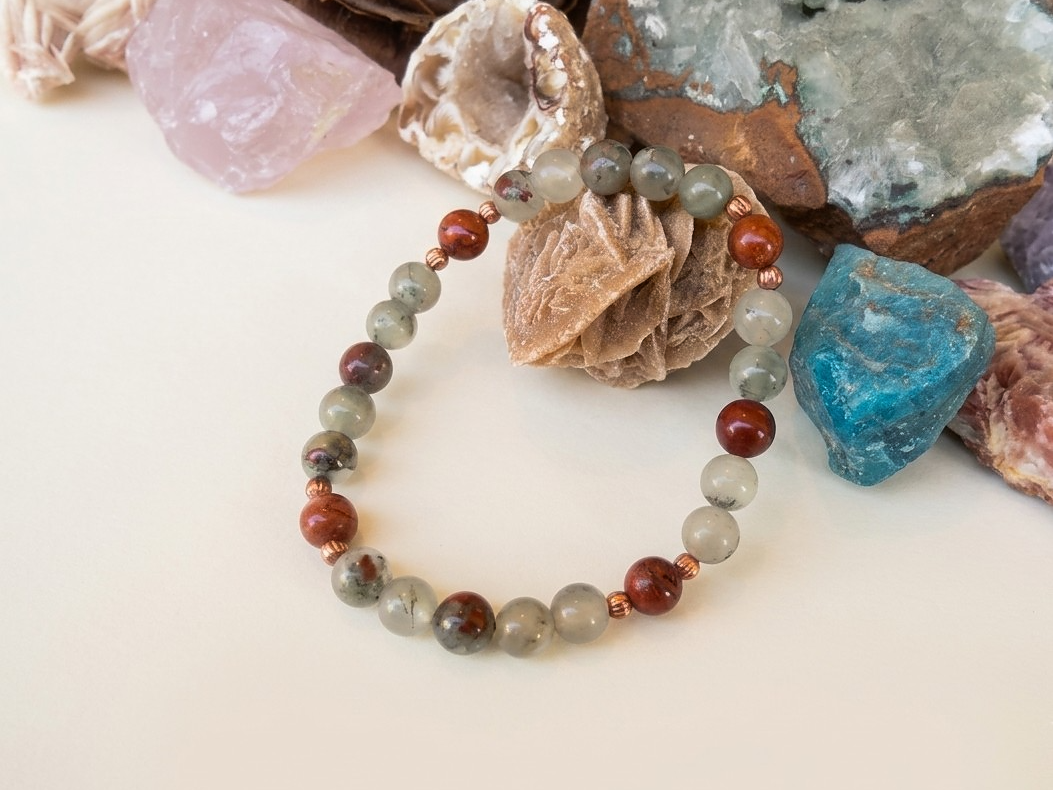Bracciale in Eliotropio e Diaspro Rosso – Perle naturali da 6 mm