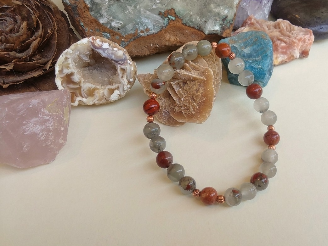 Bracciale in Eliotropio e Diaspro Rosso – Perle naturali da 6 mm