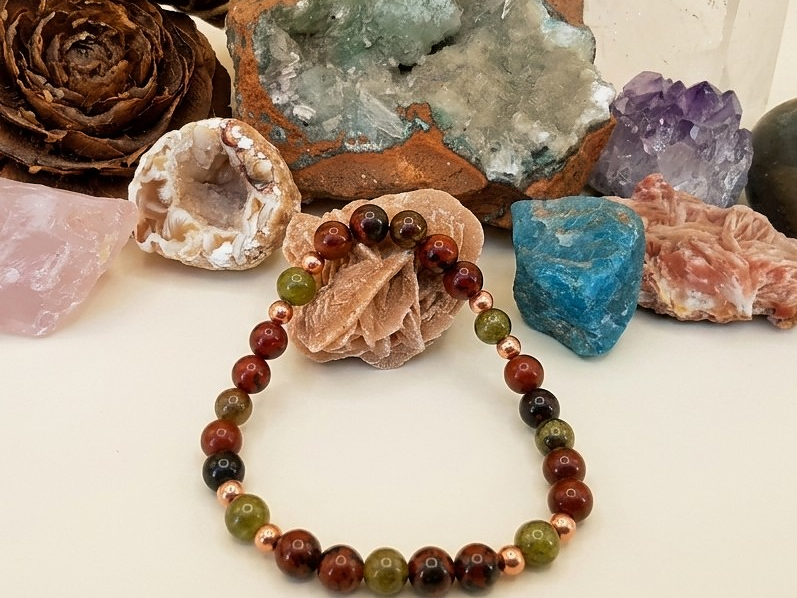 Bracciale in Ossidiana Mogano e Diaspro Verde – Perle naturali da 6 mm
