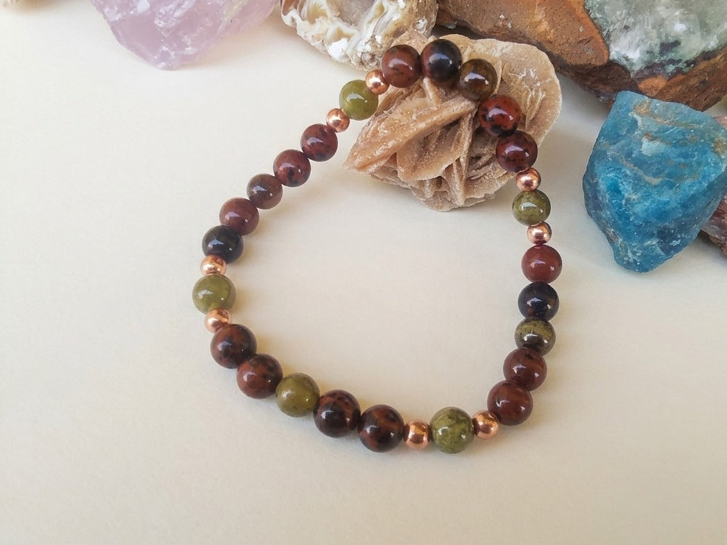 Bracciale in Ossidiana Mogano e Diaspro Verde – Perle naturali da 6 mm
