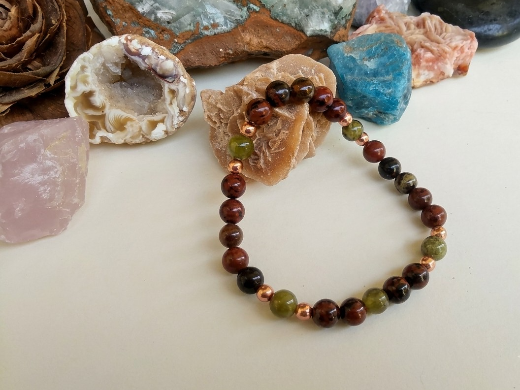 Bracciale in Ossidiana Mogano e Diaspro Verde – Perle naturali da 6 mm