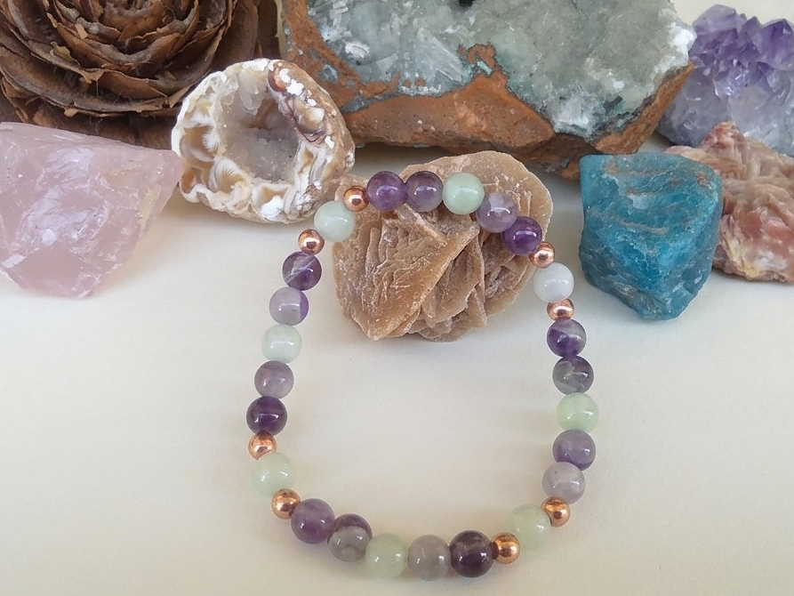 Bracciale in Ametista e Quarzo Latteo – Perle naturali da 6 mm
