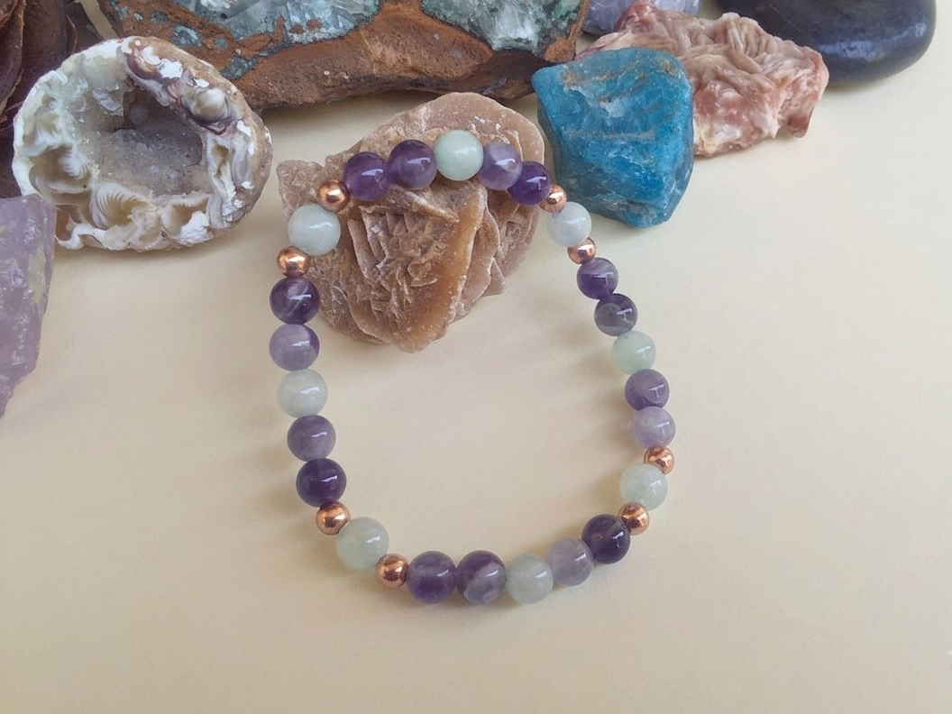 Bracciale in Ametista e Quarzo Latteo – Perle naturali da 6 mm