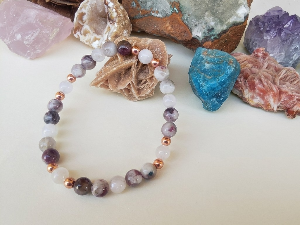 Bracciale in Labradorite Bianca e Tormalina Elbaite – Perle naturali da 6 mm