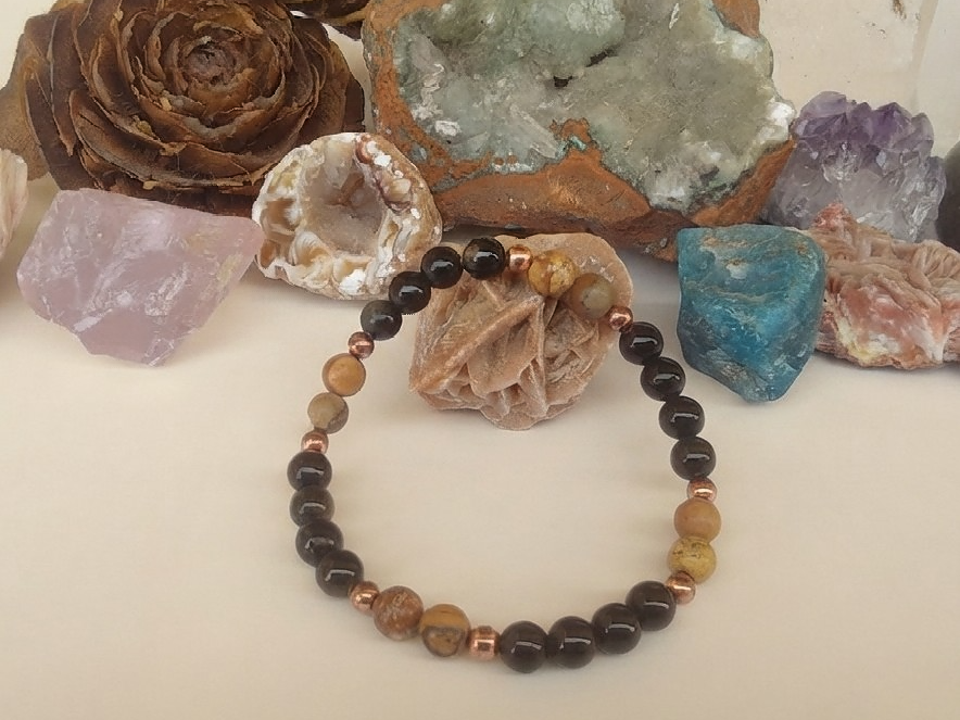 Bracciale in Ossidiana Dorata e Diaspro Paesaggio – Perle naturali da 6 mm