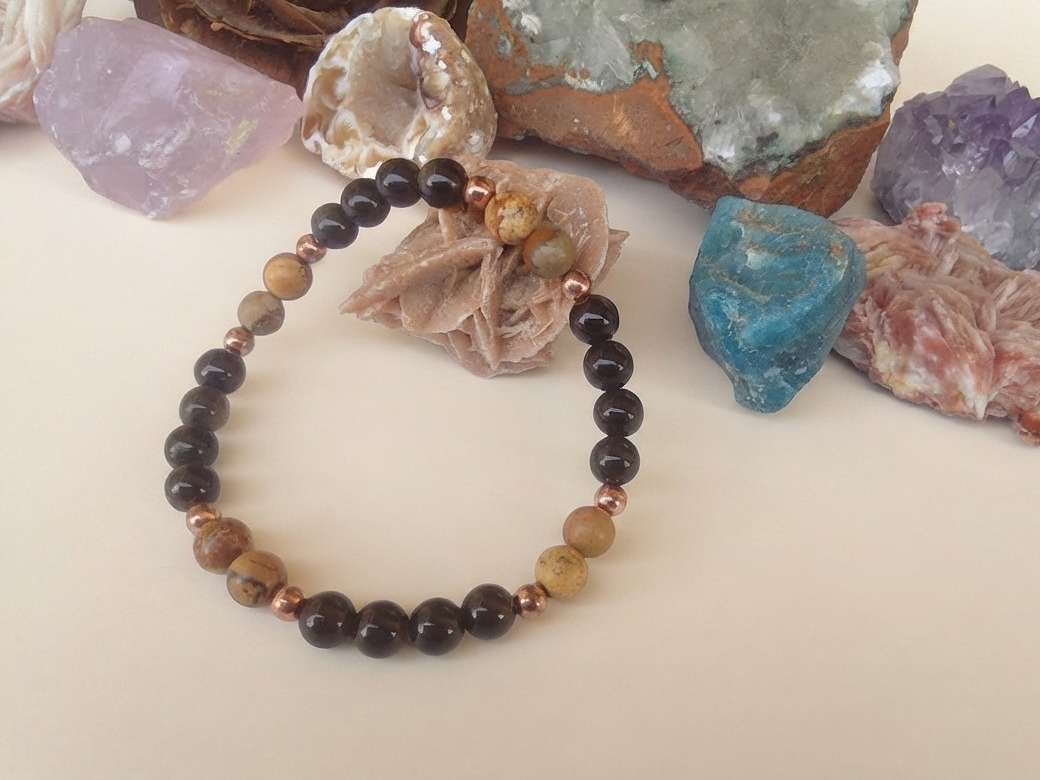 Bracciale in Ossidiana Dorata e Diaspro Paesaggio – Perle naturali da 6 mm