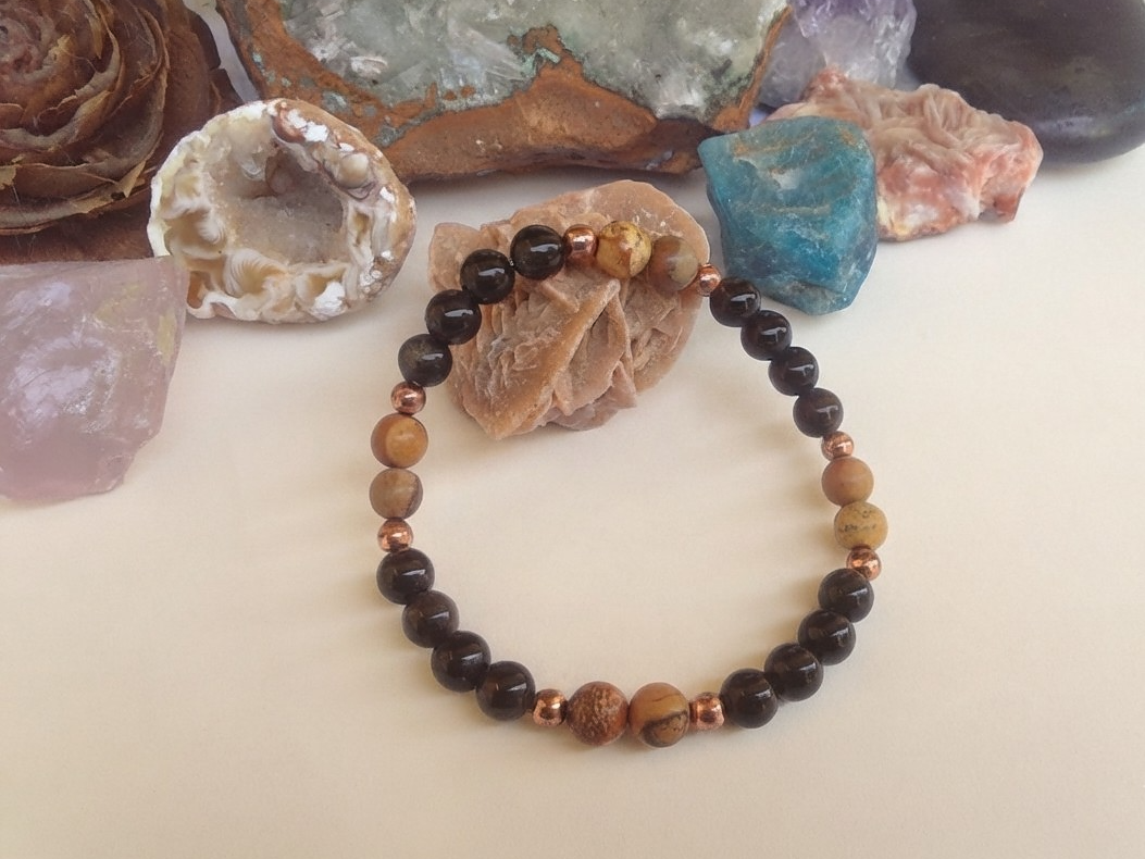 Bracciale in Ossidiana Dorata e Diaspro Paesaggio – Perle naturali da 6 mm