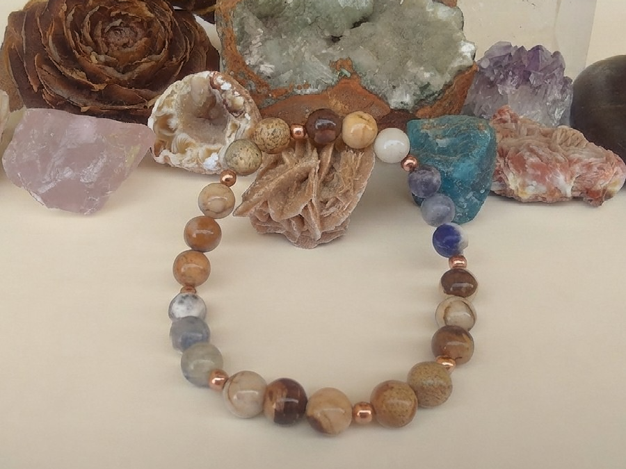 Bracciale in Diaspro Zebra Marrone e Sodalite – Perle naturali da 8 mm