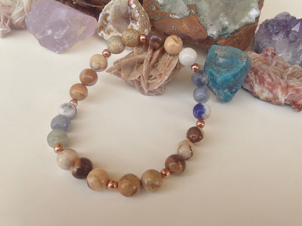 Bracciale in Diaspro Zebra Marrone e Sodalite – Perle naturali da 8 mm
