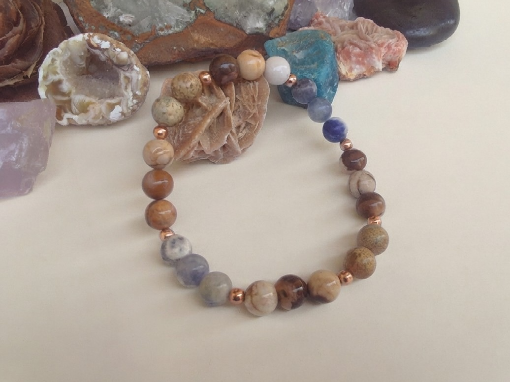 Bracciale in Diaspro Zebra Marrone e Sodalite – Perle naturali da 8 mm