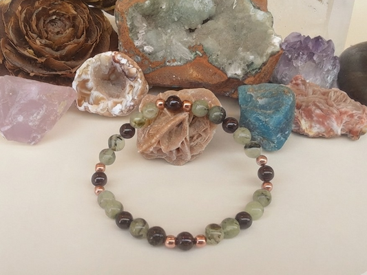 Bracciale in Prehnite e Granato – Perle naturali da 6 mm
