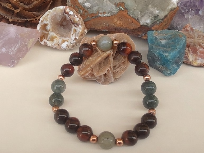 Bracciale in Agata Muschiata e Occhio di Bue – Perle naturali da 8 mm
