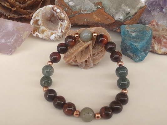 Bracciale in Agata Muschiata e Occhio di Bue – Perle naturali da 8 mm