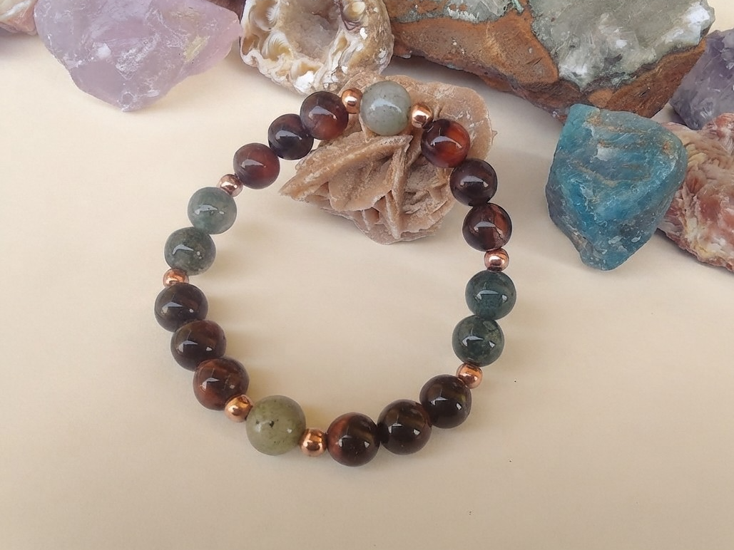 Bracciale in Agata Muschiata e Occhio di Bue – Perle naturali da 8 mm