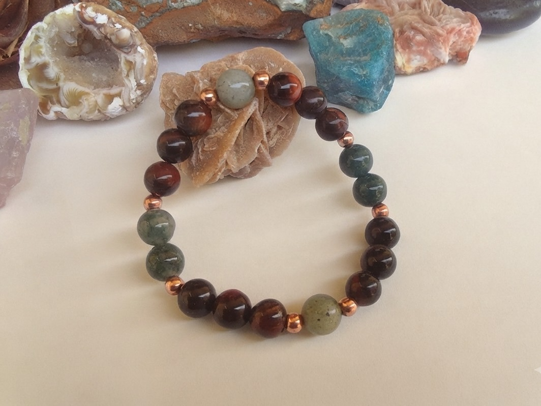 Bracciale in Agata Muschiata e Occhio di Bue – Perle naturali da 8 mm