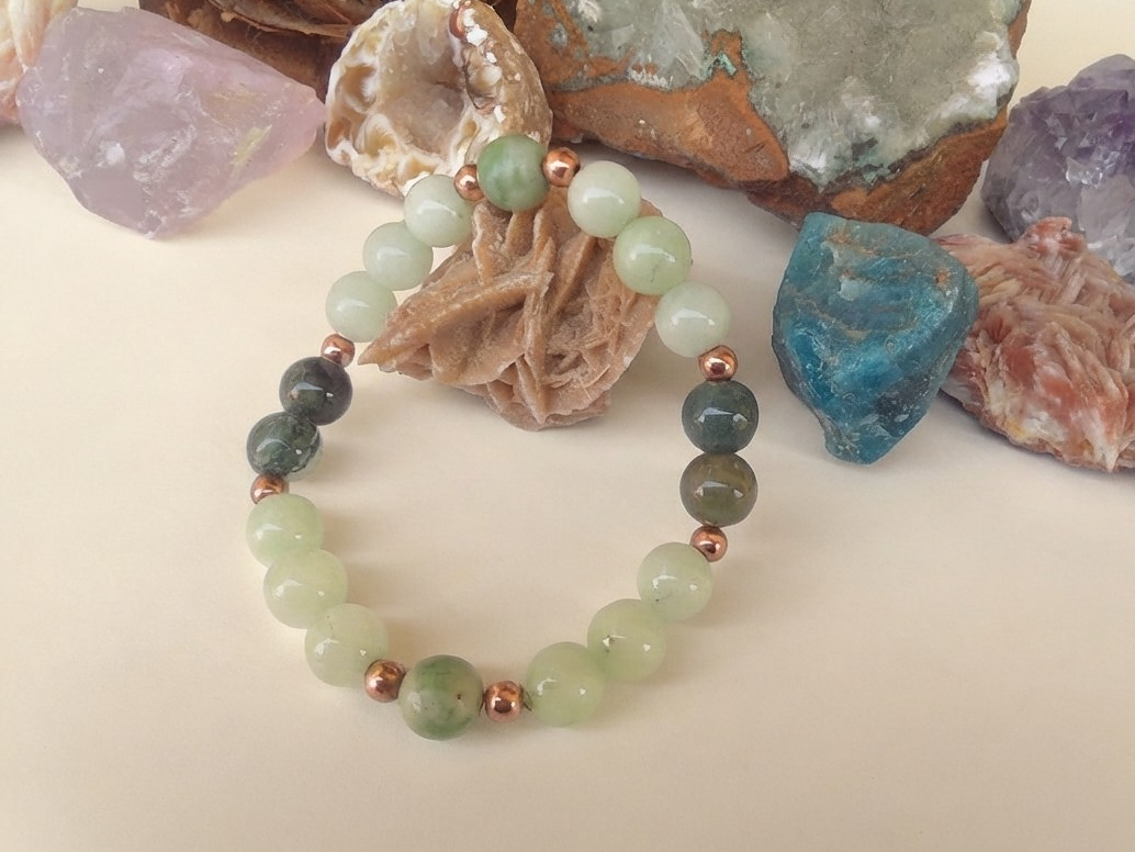 Bracciale in Giadeite, Agata Muschiata e Agata Albero – Perle naturali da 8 mm