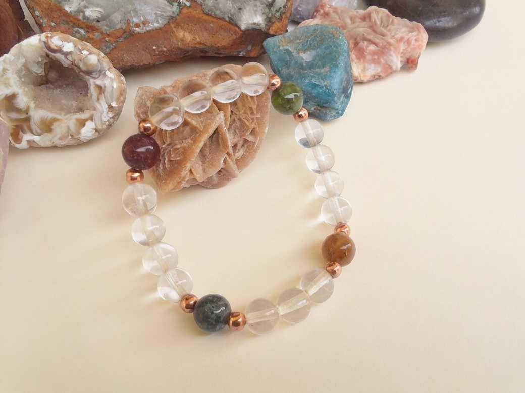 Bracciale in Cristallo di Rocca e Tormalina Multicolore – Perle naturali da 8 mm